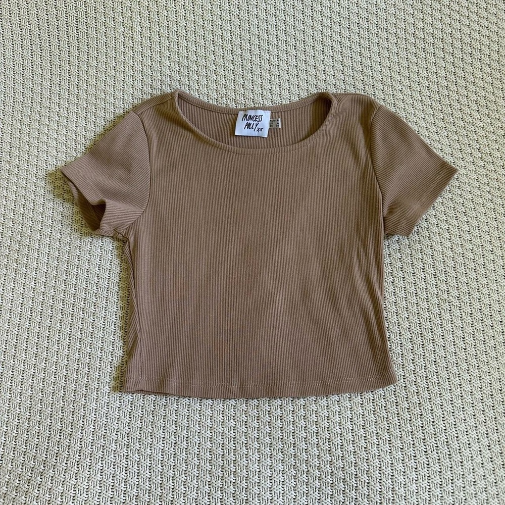 Princess Polly Brown Ribbed Short Sleeve Top - Picture 4 of 4